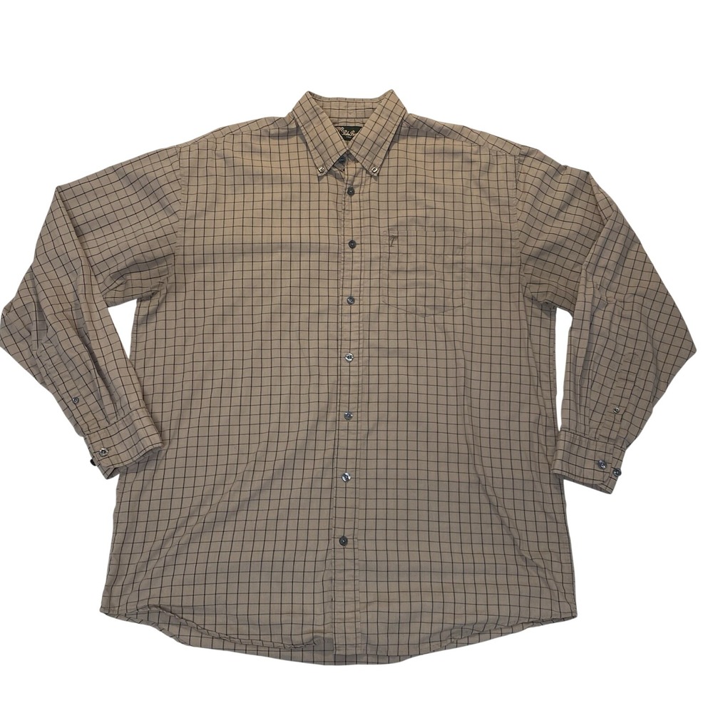 Palm Beach‎ Shirt Mens XL Brown Check Button Down Cotton Blend Casual